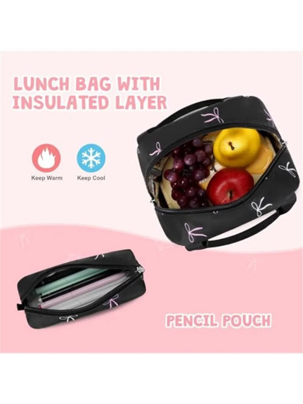 Girls 3-in-1 Backpack Set with Lunch Backpack with Lunch Bag & Pencil Pouch